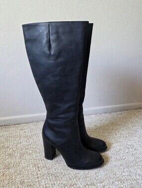 Y2K Sam Edelman Black Leather Heeled Knee High Boots Size 9